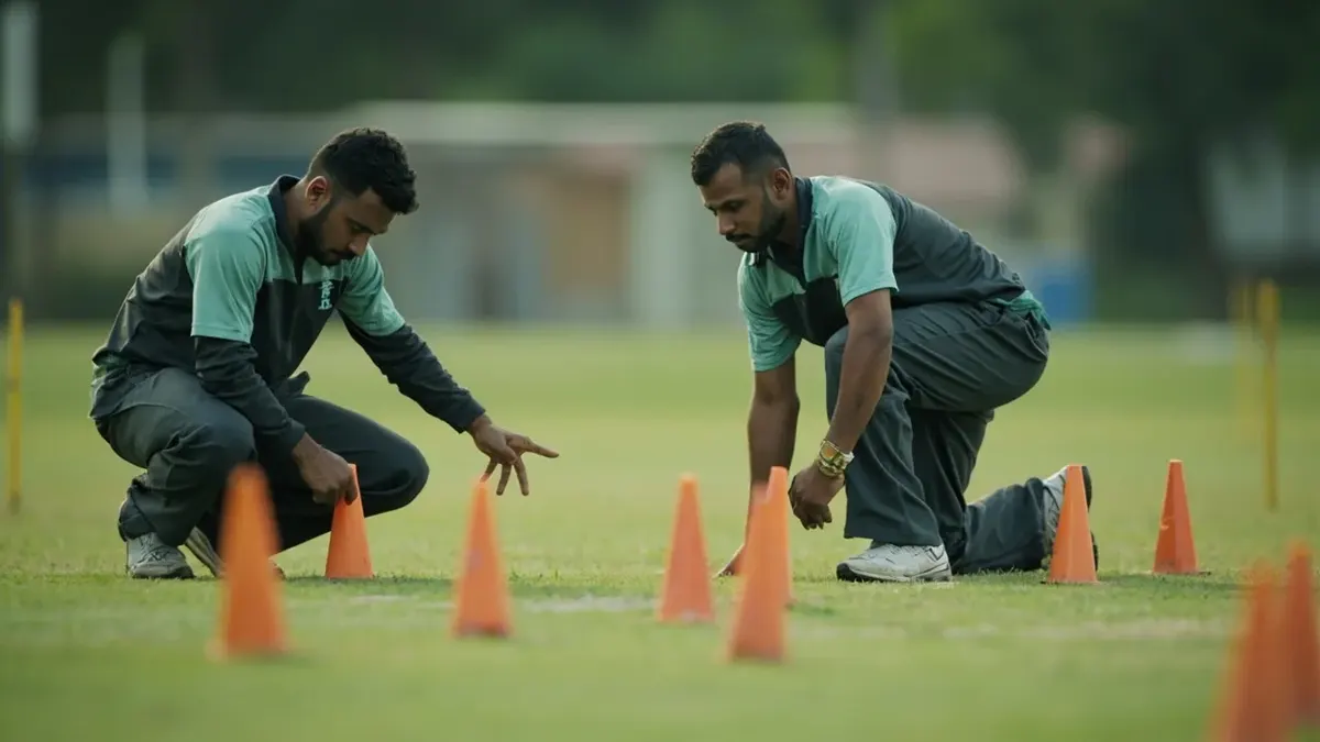Club players reviewing field placement during practice