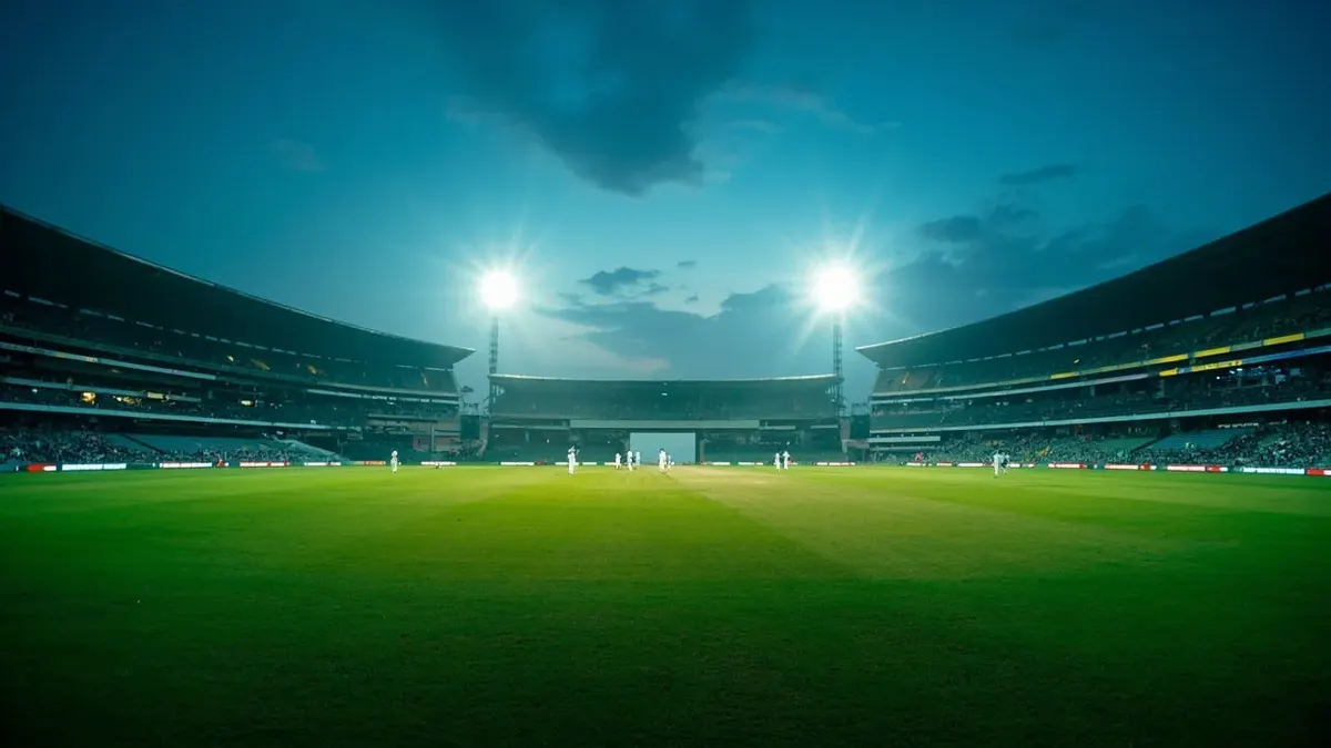 Large Indian cricket ground prepared for a T20 evening