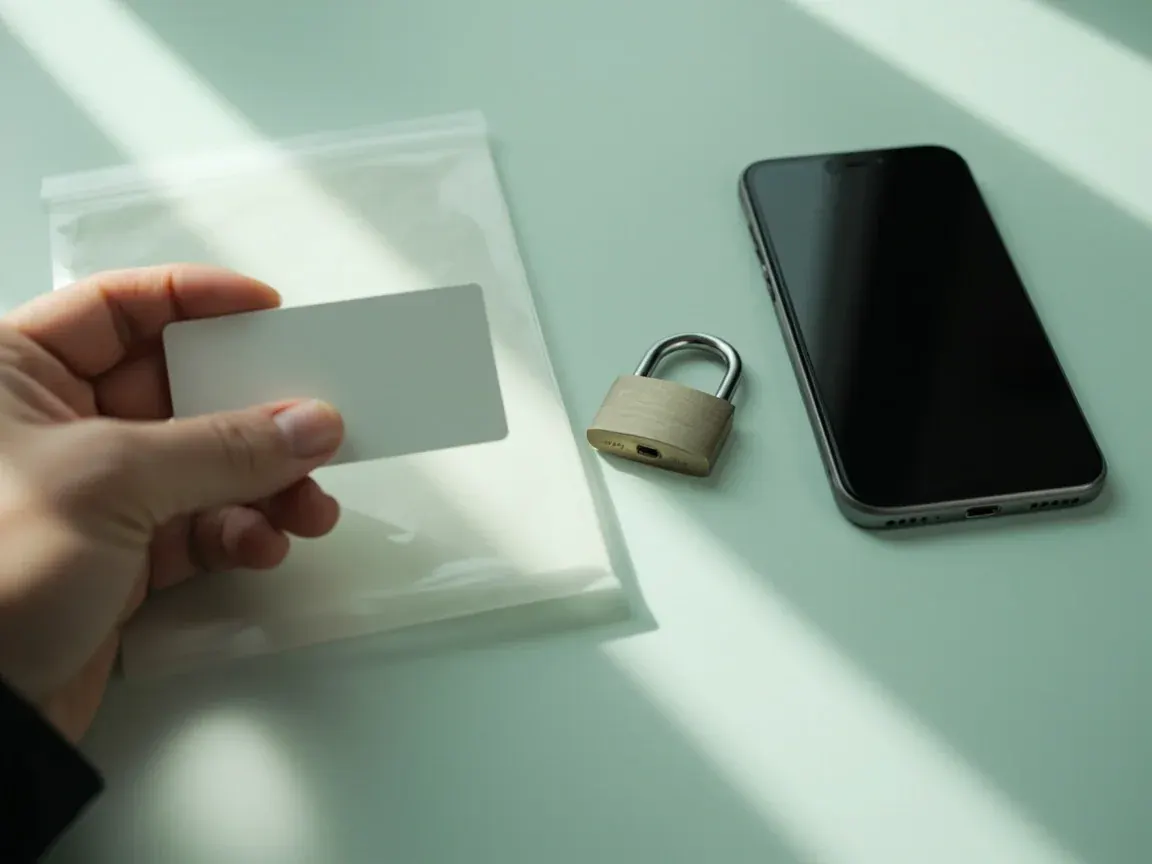 Privacy-safe detail of a partially covered ID card and lock